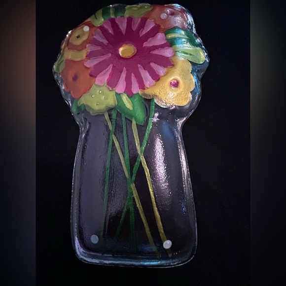 Flower bouquet glass platter large 14”x10 - Picture 5 of 8